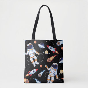 Bolsa Tote Astronauta Rocket: Padrão Sem Vista do Espaço Vint