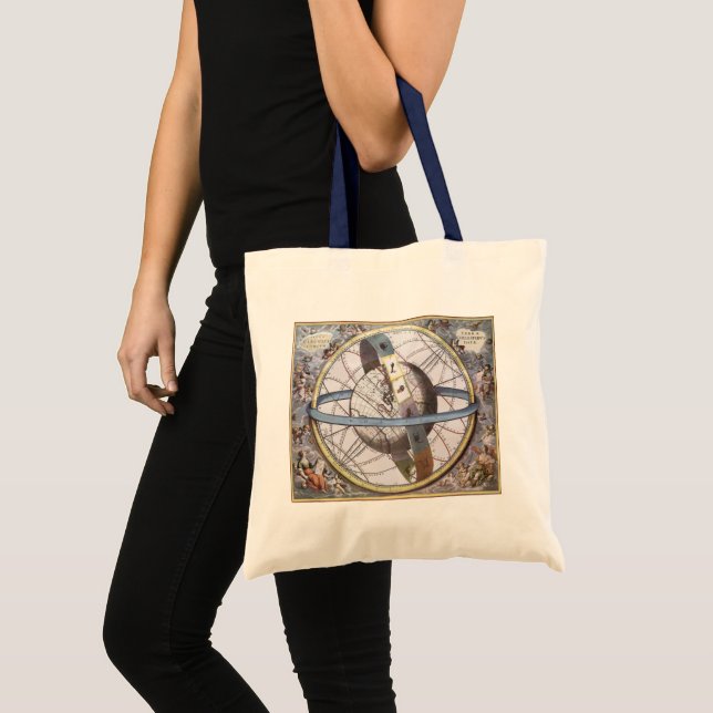 Bolsa Tote Astronomia Vintage, Planisfério Celeste Zodíaco (Frente (produto))
