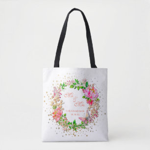 Bolsa Tote Atirador de Primavera com Cor de Água Rosa Floral