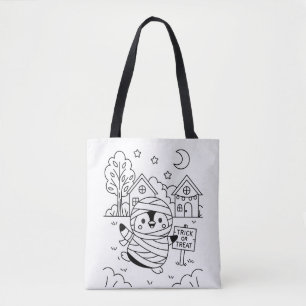 Bolsa Tote Atividade Infantil de Colorir Múmia de Halloween C