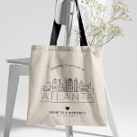 Bolsa Tote Atlanta Wedding | Linha Skyline Estilizada<br><div class="desc">Uma bolsa única de tote de casamento para um casamento acontecendo na bela cidade de Atlanta,  Geórgia. Este bolsa apresenta uma ilustração estilizada do horizonte único da cidade com seu nome embaixo. Esta é seguida pelas informações do dia do casamento em um estilo aberto igual.</div>