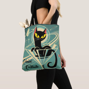 Bolsa Tote Atomic Futuristic Space Age Black Cat Martini