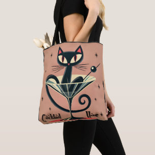 Bolsa Tote Atomic Futuristic Space Age Black Cat Martini