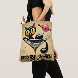 Bolsa Tote Atomic Futuristic Space Age Black Cat Martini