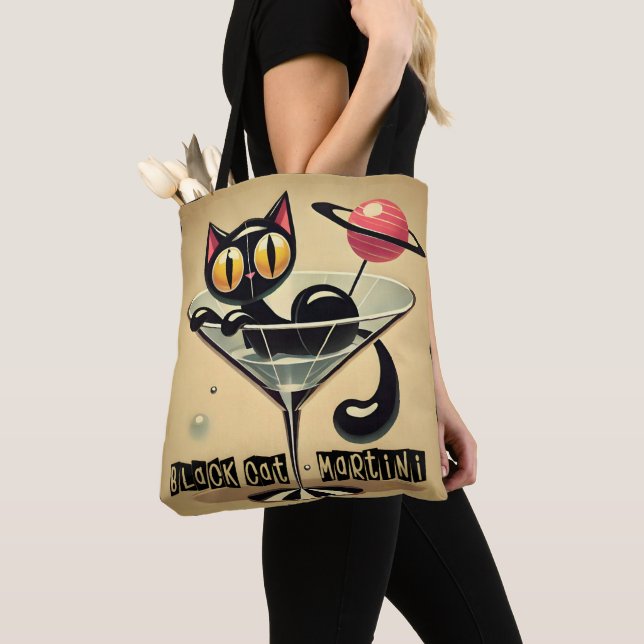 Bolsa Tote Atomic Futuristic Space Age Black Cat Martini (Close Up)