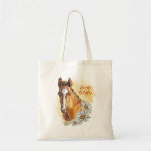 Bolsa Tote Atração manual de cavalo jovem com girassol