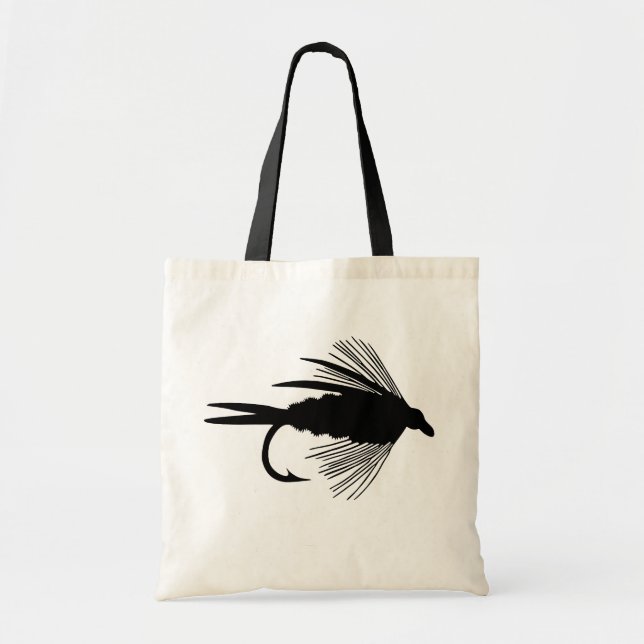 Bolsa Tote Atração preta da pesca com mosca (Frente)
