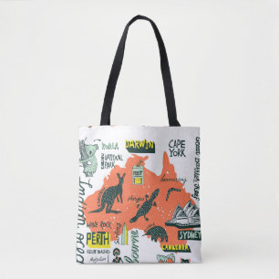 Bolsa Tote Atrações australianas desenhadas à mão, posto tipo