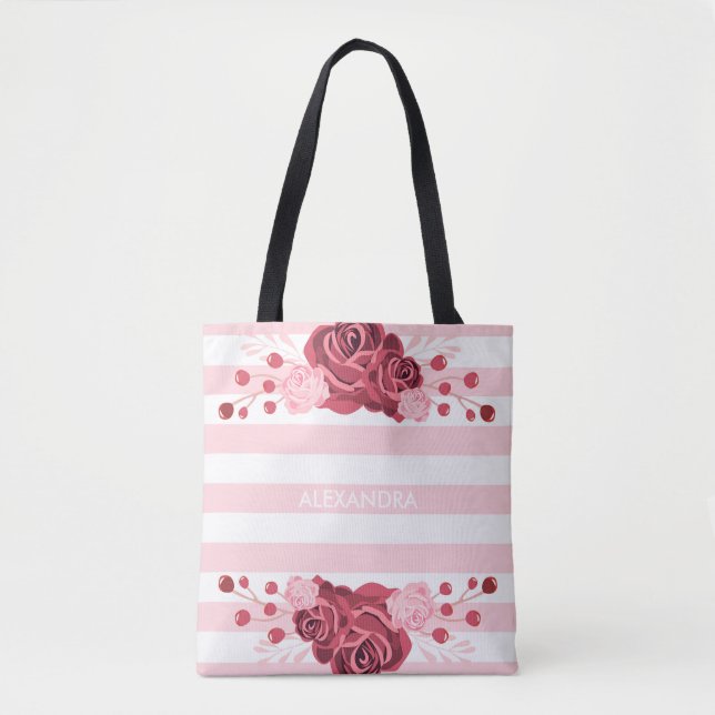 Bolsa Tote Aumentaram as listras florais (Frente)