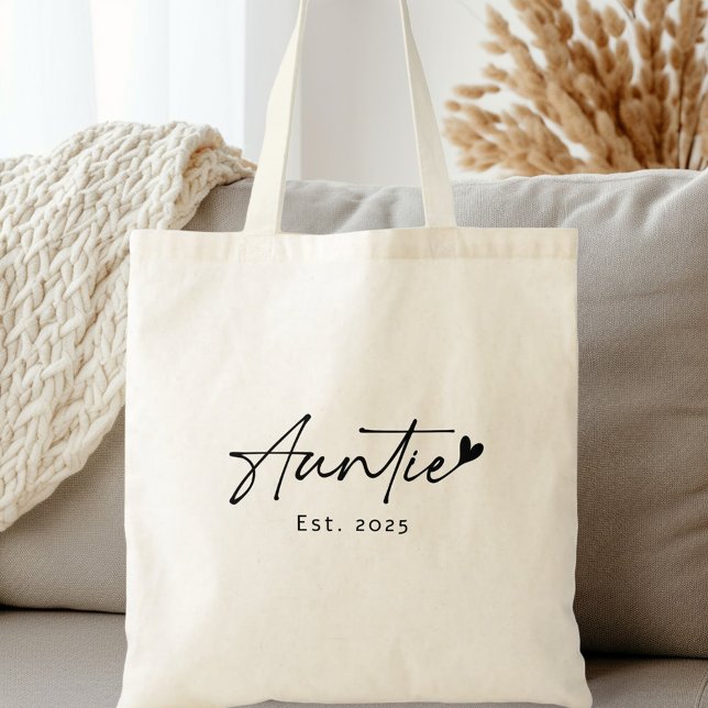 Bolsa Tote Auntie No último ano escrito manuscrito coração (Auntie Est year handwritten script heart Tote Bag)
