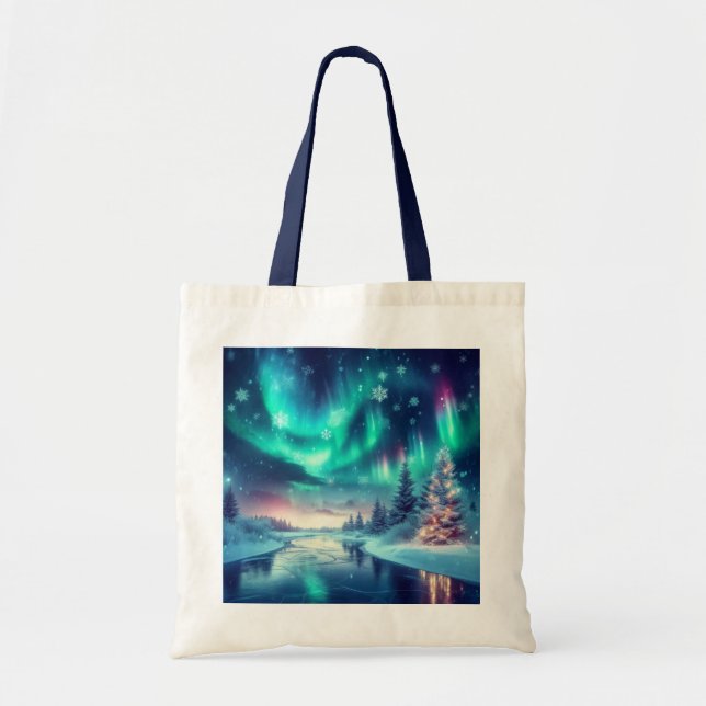 Bolsa Tote aurora borealis/Natal/Inverno (Frente)
