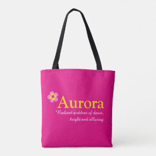 Bolsa Tote Aurora, nome personalizado de flor rosa e signific