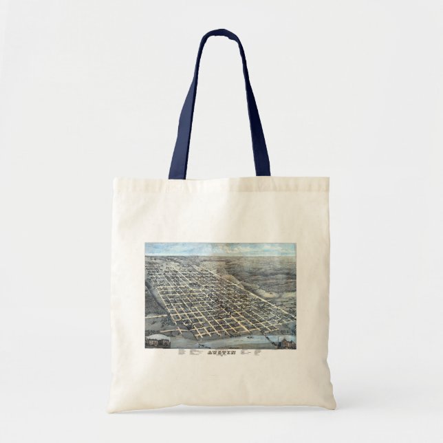 Bolsa Tote Austin, Texas Antique Aerial City Map de 1873 (Frente)