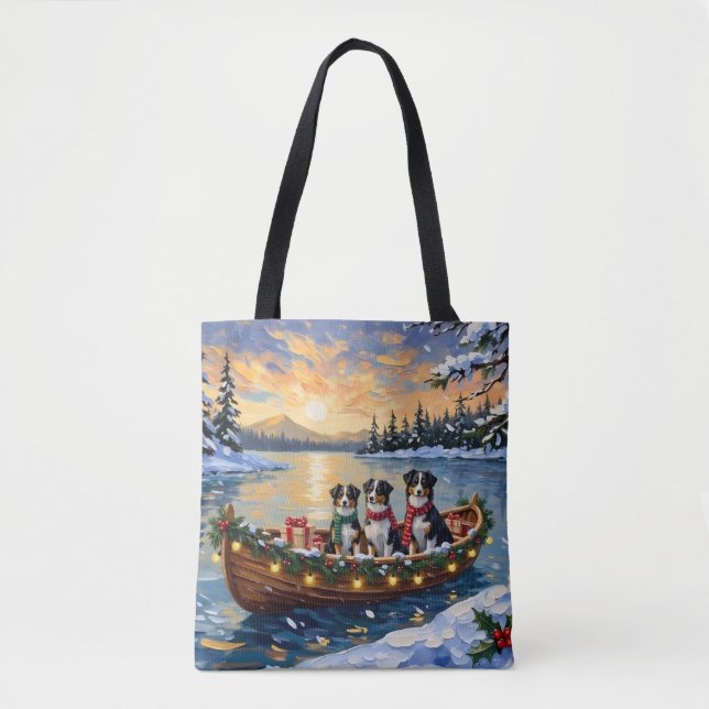 Bolsa Tote Australian Shepherd Christmas Boat Holiday (Frente)