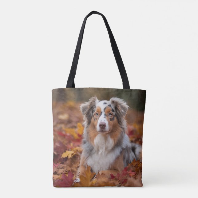 Bolsa Tote Australian Shepherd nas Folhas de Outono Caem Insp (Verso)