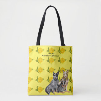 Bolsa Tote Australiano Cattledog e rosas amarelos