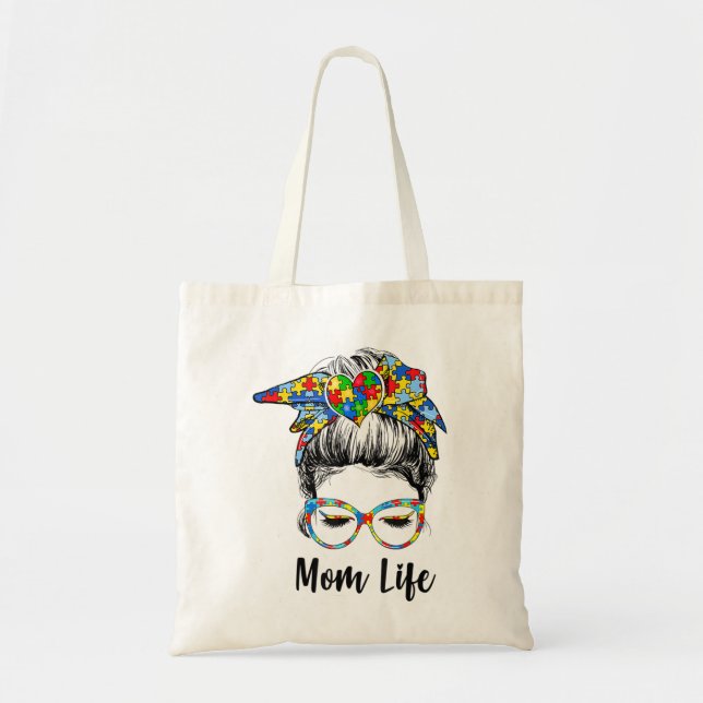 Bolsa Tote Autismo Autista Consciência Mãe A vida Camisa Mulh (Frente)