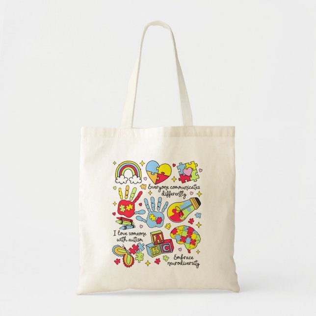 Bolsa Tote Autismo Sensibilização Adotar Diversidade Neuro In (Frente)