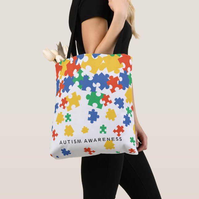 Bolsa Tote Autismo Sensibilização Partes Quebra-cabeça Colori (Close Up)