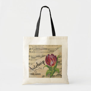 Bolsa Tote Autoharp Tulip Vintage Sheet Music Personalizada