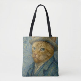 Bolsa Tote Autorretrato de Gato ao Estilo Van Gogh Arte Paród