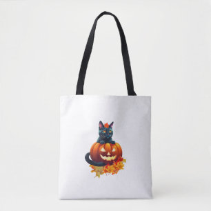 Bolsa Tote Autumn Cat, Pumpkin, Halloween Graphic Design