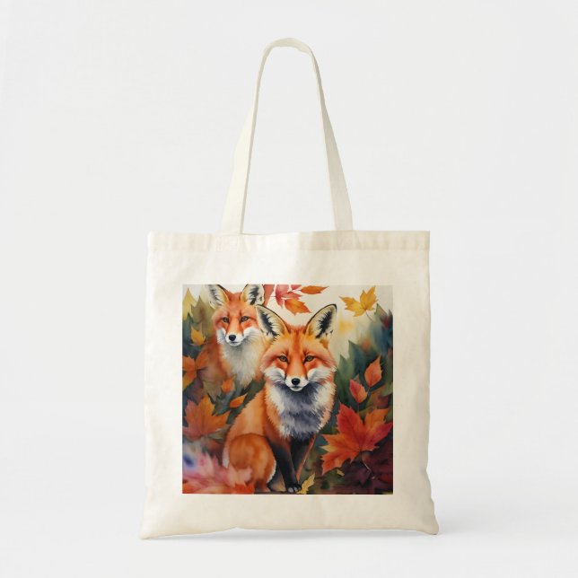 Bolsa Tote Autumn Foxes Watercolor (Frente)