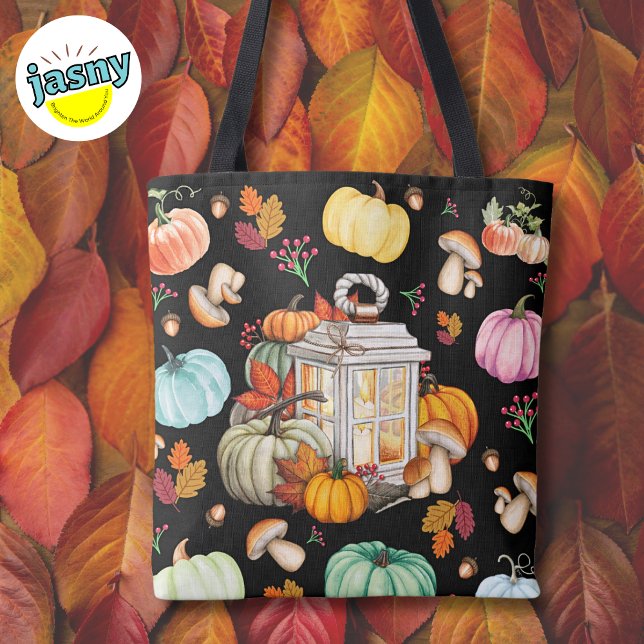 Bolsa Tote Autumn Lantern & Pumpkins (Criador carregado)