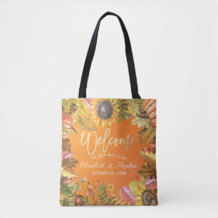 Bolsa Tote Autumn Maple Deixa Pumpkins Wood Wedding Bem-vindo