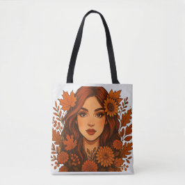 Bolsa Tote Autumn Muse - Mulher com Flores de Queda