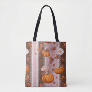 Bolsa Tote Autumn Pumpkins & Floral Lace Sem Costura