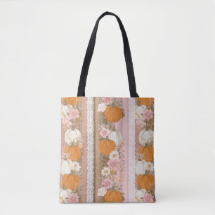 Bolsa Tote Autumn Pumpkins & Floral Lace Sem Olhos Padrão
