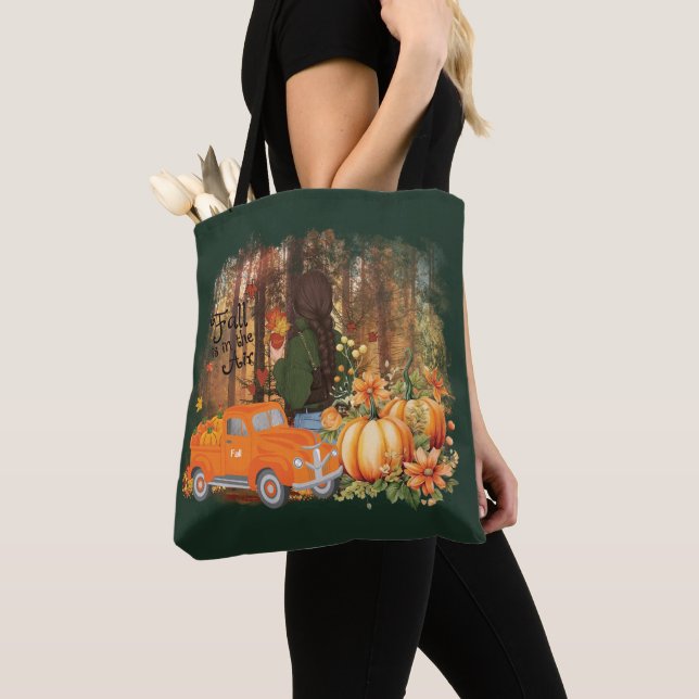 Bolsa Tote Autumn Vibes, Um Carro Carregado Com Abóbora (Close Up)