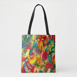 Bolsa Tote Autumn Watercolor Deixa Cogumelos Padrão