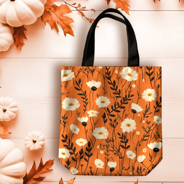 Bolsa Tote Autumn White Daisies em Laranja (Criador carregado)