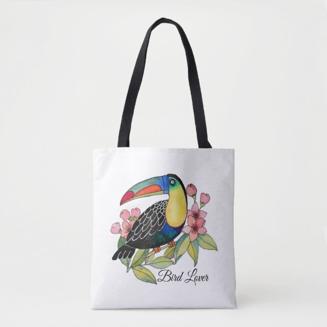 Bolsa Tote Ave De Toucador De Aquarela Com Flores (Frente)