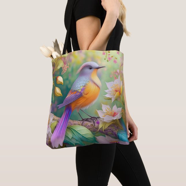 Bolsa Tote Ave Fantasia com Cabeça de Lavanda e Peito Laranja (Close Up)