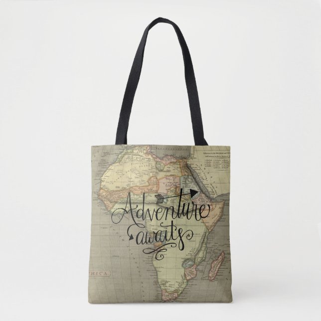 Bolsa Tote Aventura aguarda o velho mapa mundial (Frente)