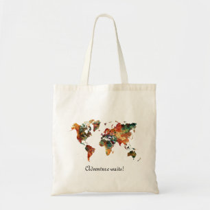 Bolsa Tote AVENTURA DA Pintura em Watercolor do Mapa Mundial