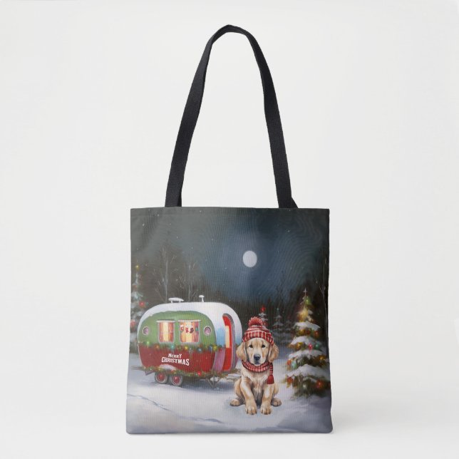 Bolsa Tote Aventura de Natal do ouro Retriever Caravan (Frente)