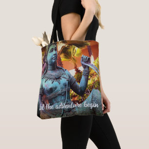 Bolsa Tote "Aventure-se" a foto da estátua do guerreiro de