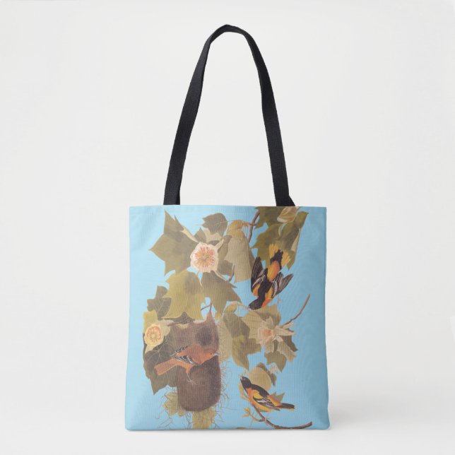 Bolsa Tote Aves Baltimore Oriole Audubon em Árvore Poplar (Frente)