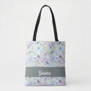 Bolsa Tote Aves cinzas com flores
