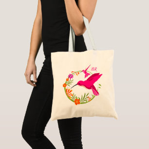 Bolsa Tote Aves de Cobra Rosa e Flores Exóticas Monograma