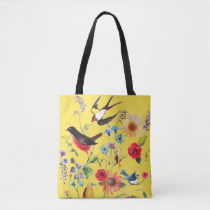 Bolsa Tote Aves de flor silvestre