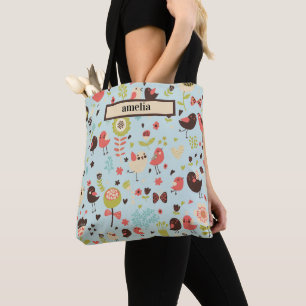Bolsa Tote Aves e Flores de Amor Whimsical