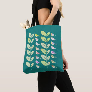 Bolsa Tote Aves e Folhas de Aquarela