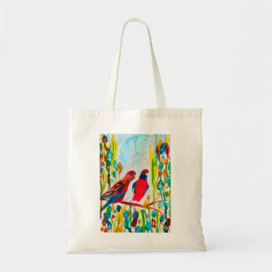 Bolsa Tote Aves rosella na arte aquática das árvores