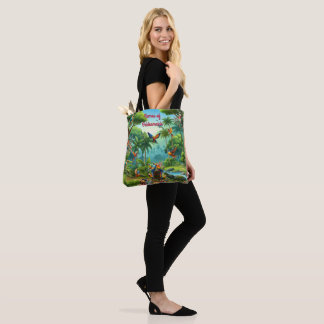 Bolsa Tote Aves Tropicais Coloridas entre Planta Vibrante, Lu