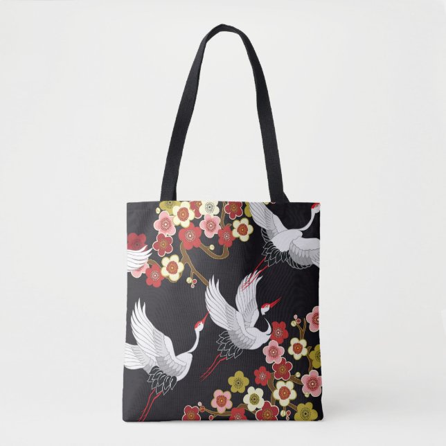 Bolsa Tote Aves Voadoras: Crane Heron Japonês. (Frente)